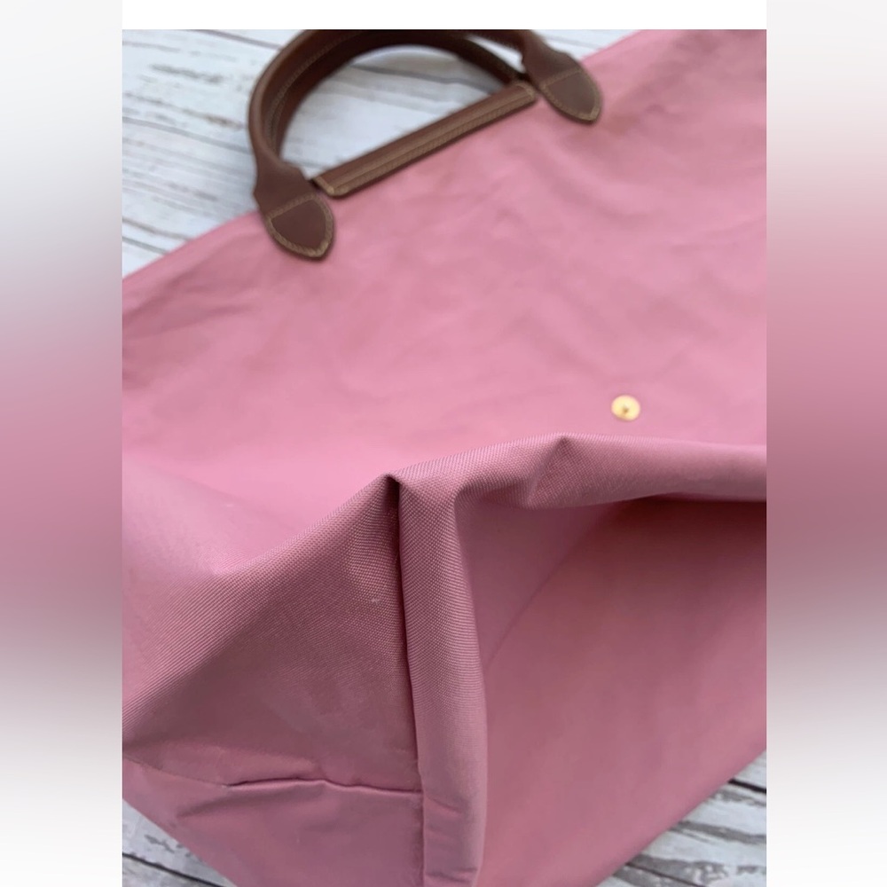 Longchamp Pink Nylon Tote with Brown Leather Handles - Picture 6 of 12